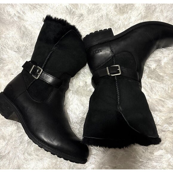 UGG Women's Boots Black Leather Pernille Convertible 1016045 Size 9 - Picture 1 of 8